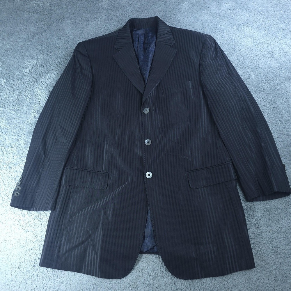Vintage Bernini Suit Jacket Mens 44 Blue Stripe Silk Wool 3 Button Sport Coat